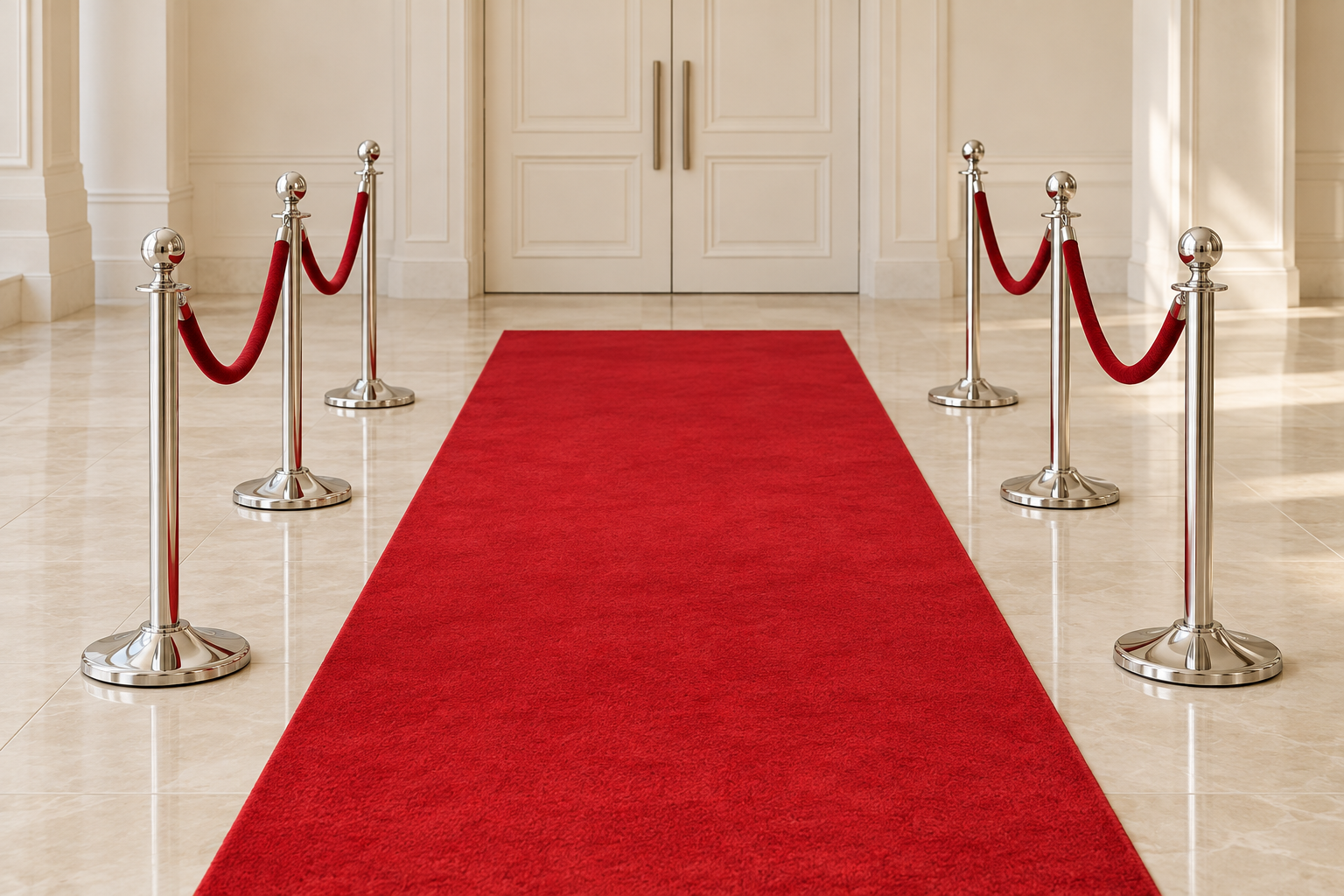 Illustrative red carpet entrance with rope barriers